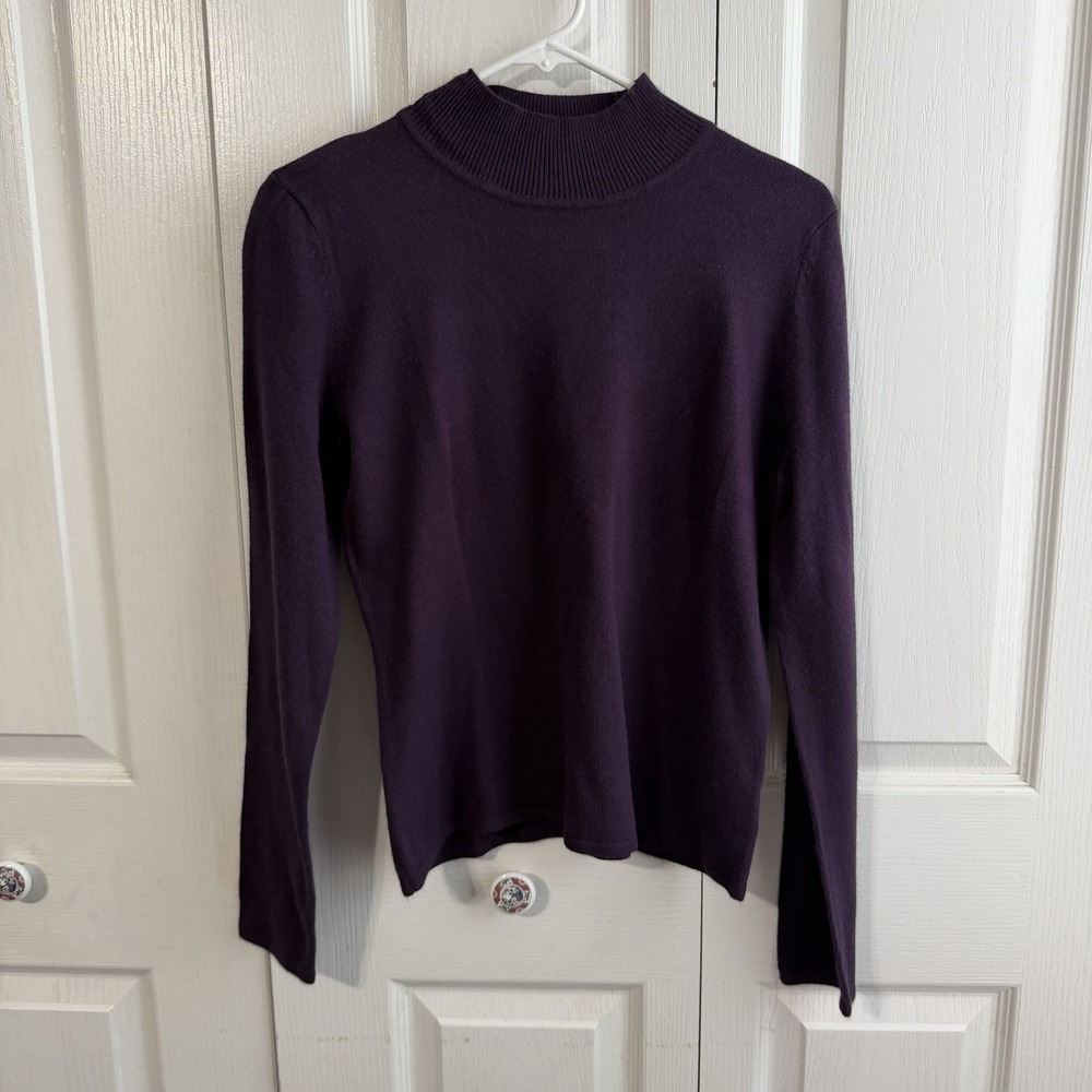 East 5th Purple Mock Neck Long Sleeve Sweater Women's Size Medium Preppy Office
